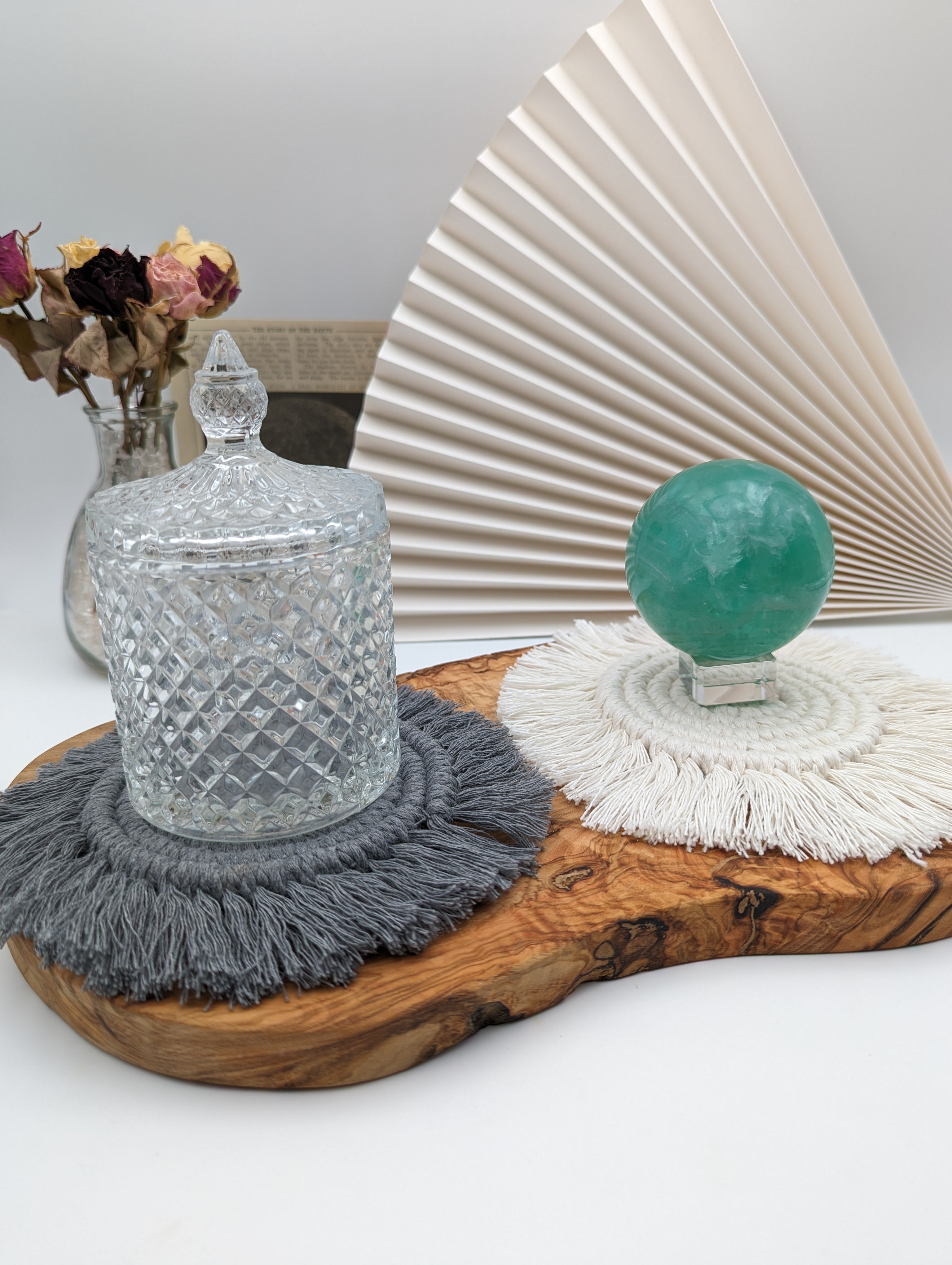 Makramee Untersetzer grau & weiß