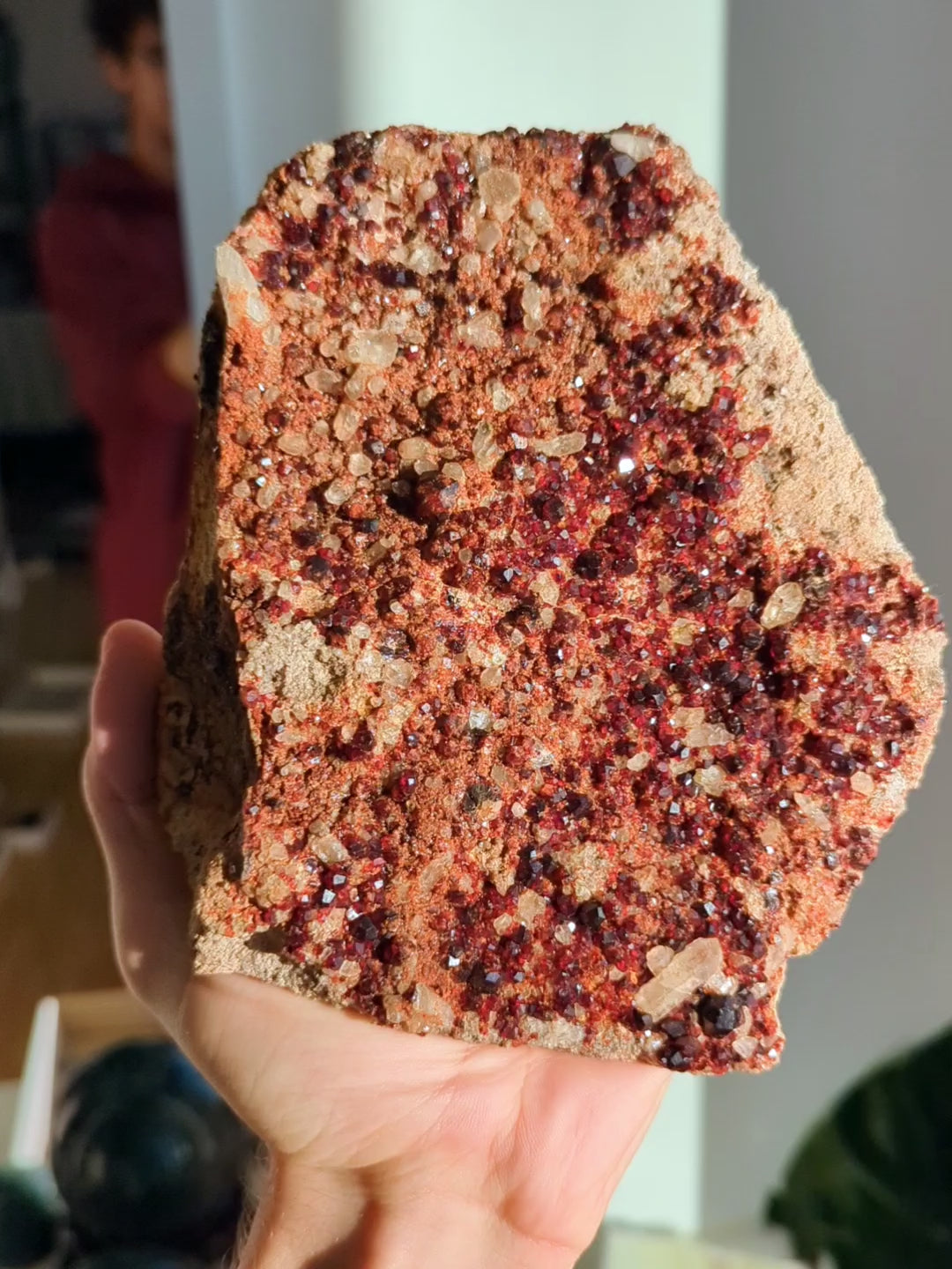 XL Spessartin Granat Cluster mit Rauchquarz