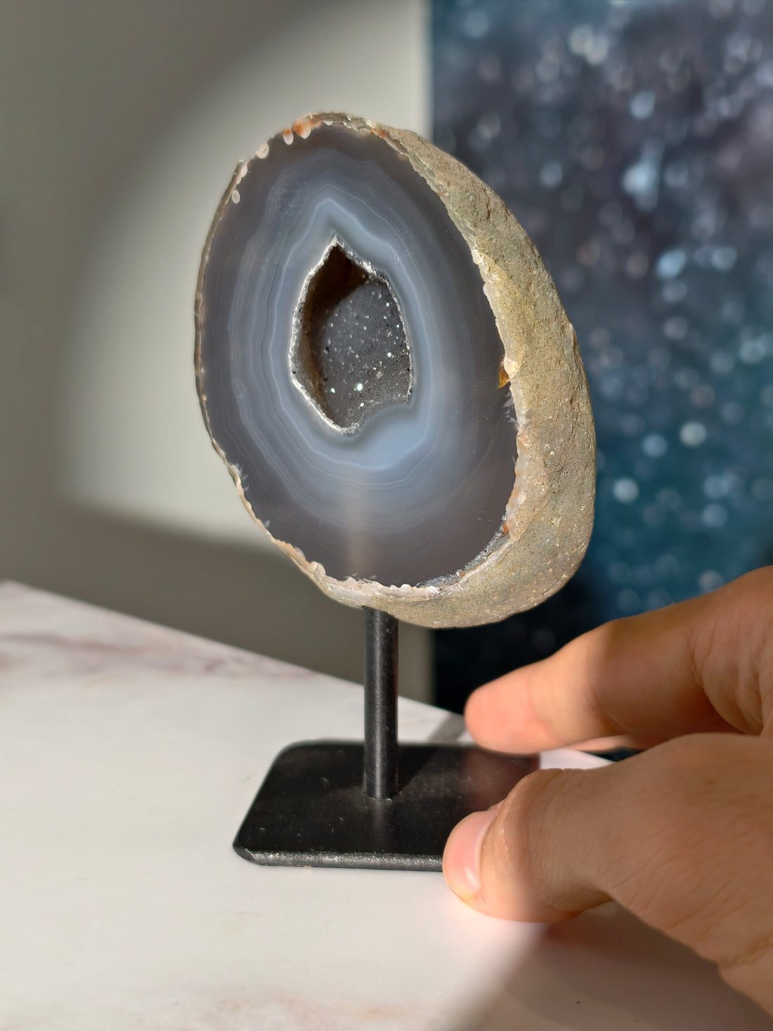 Druzy Achat Anschliff auf Ständer