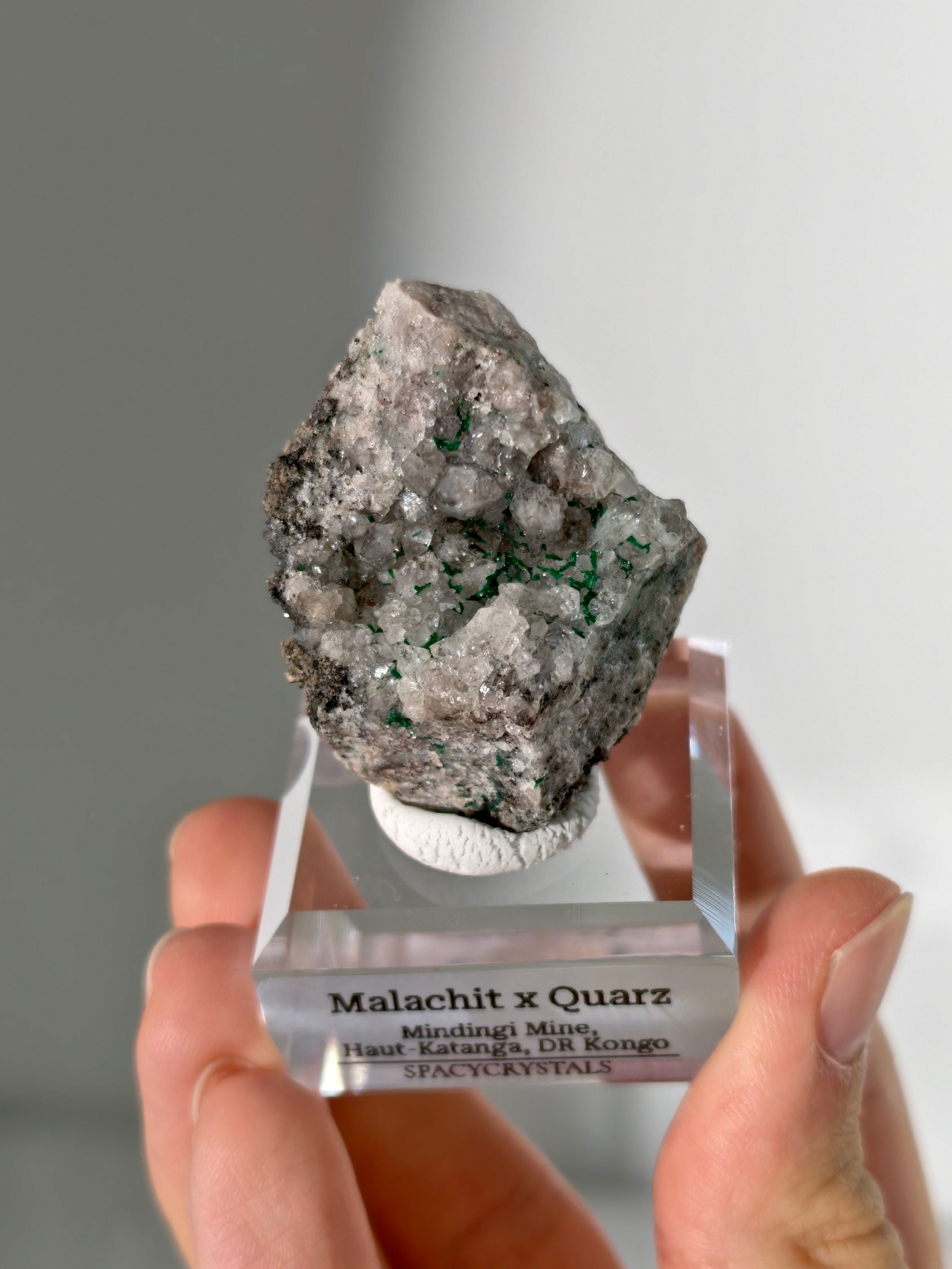 Malachit x Quarz aus der Mindingi Mine, Kongo