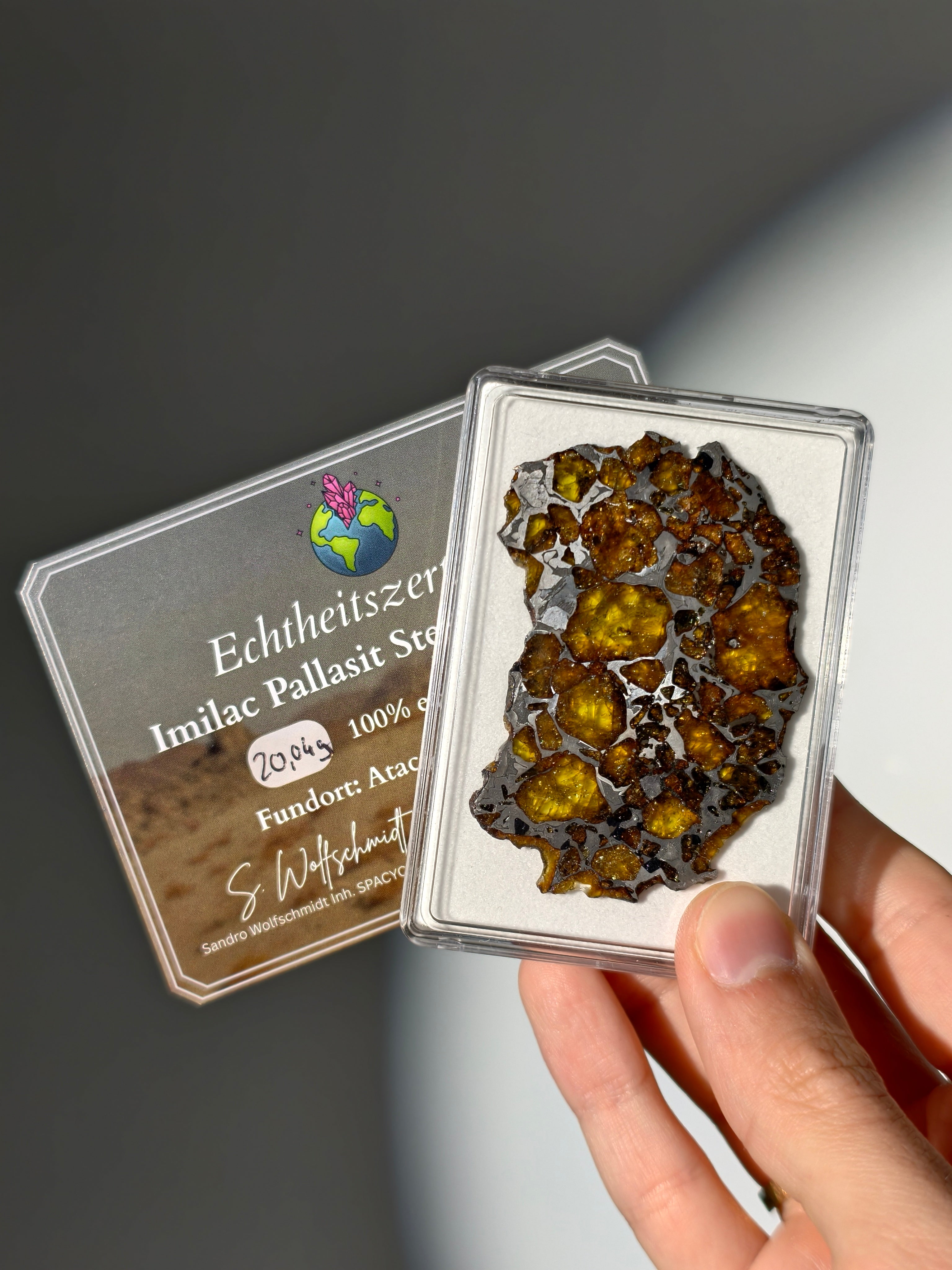 Imilac Pallasit Meteorit Scheibe 20.04g mit Zertifikat