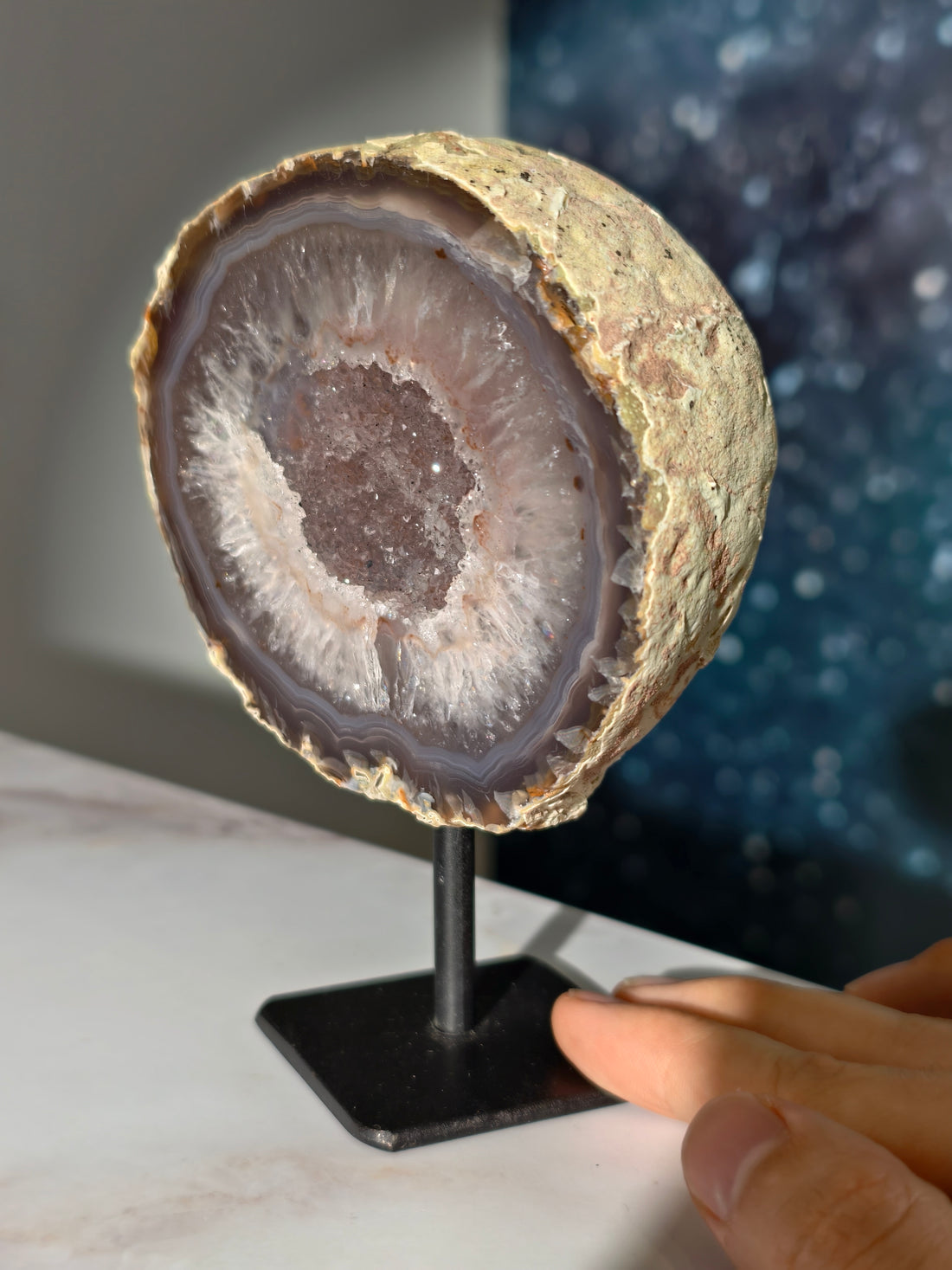 Druzy Achat Anschliff auf Ständer