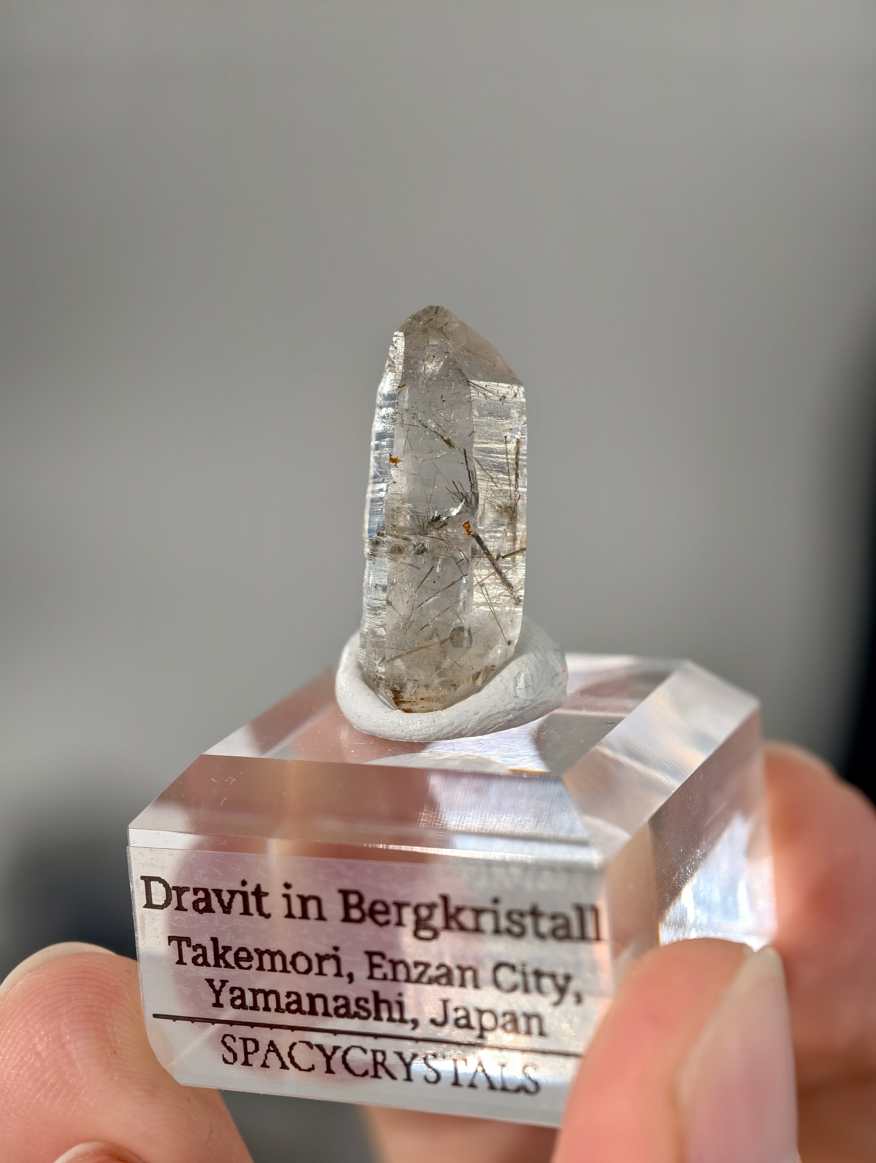 Dravit in Bergkristall aus Takemori, Japan (selten)