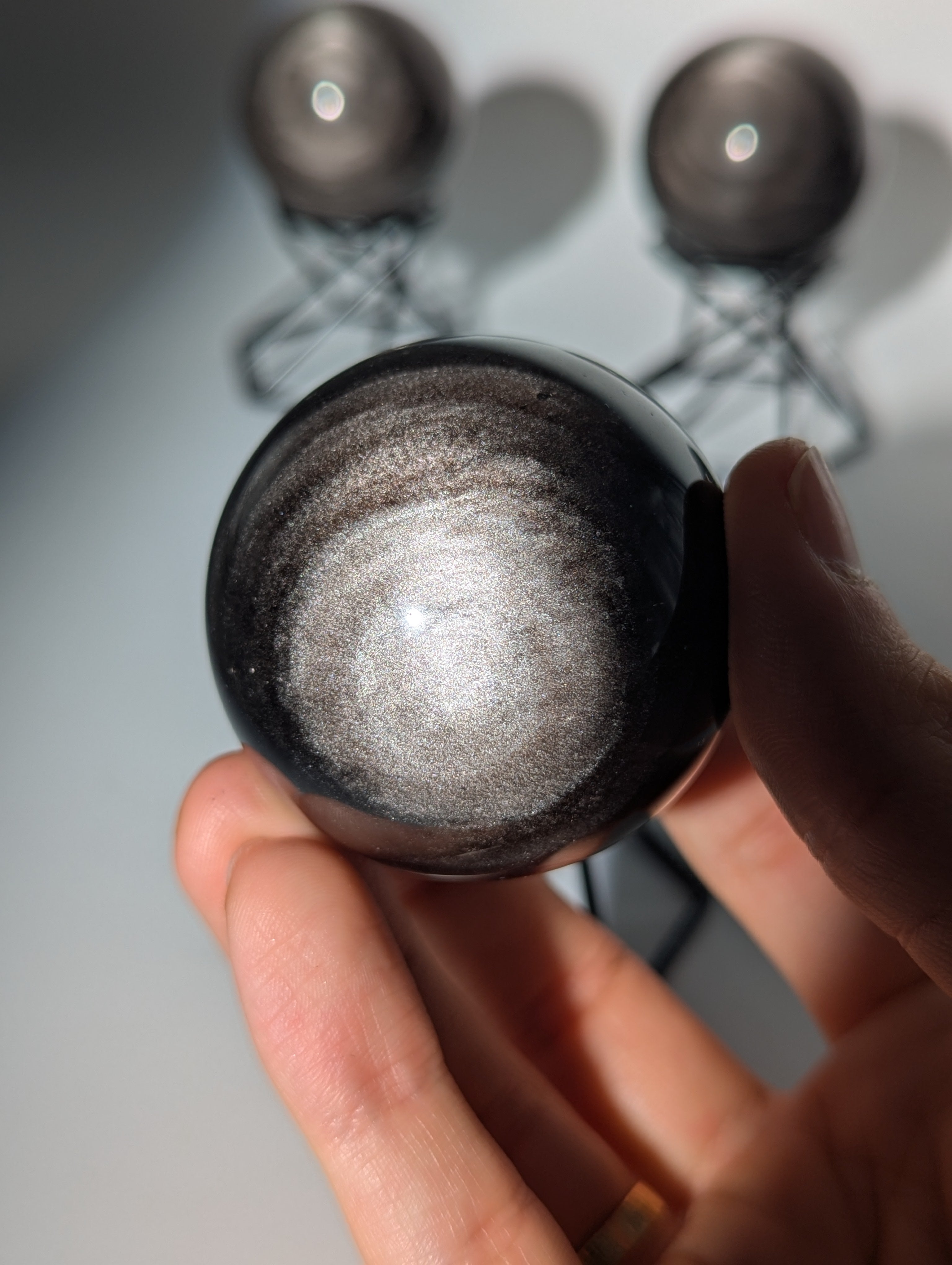 Silberschein Obsidian Kugel 🪐 inkl. Ständer!