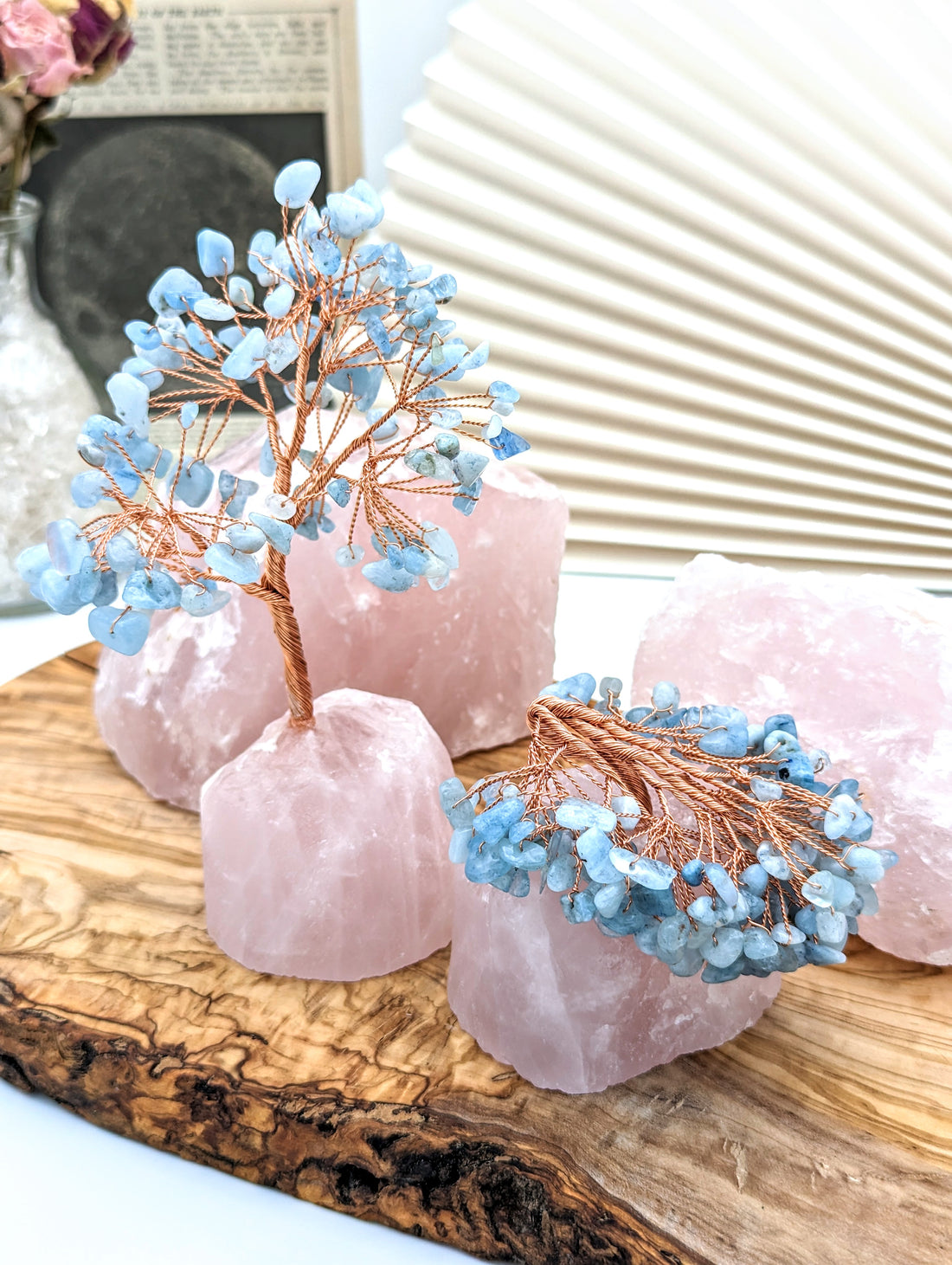 Kristall Baum Rosenquarz Aquamarin