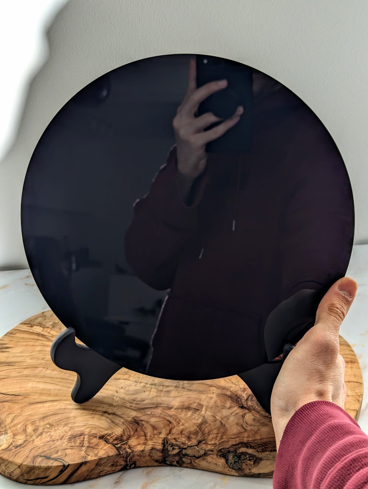 XL 25cm Obsidian Spiegel mit Ständer (hohe Qualität) 🖤