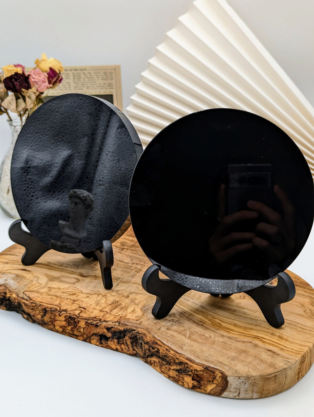 Obsidian Spiegel mit Ständer 10,15,20cm (hohe Qualität)