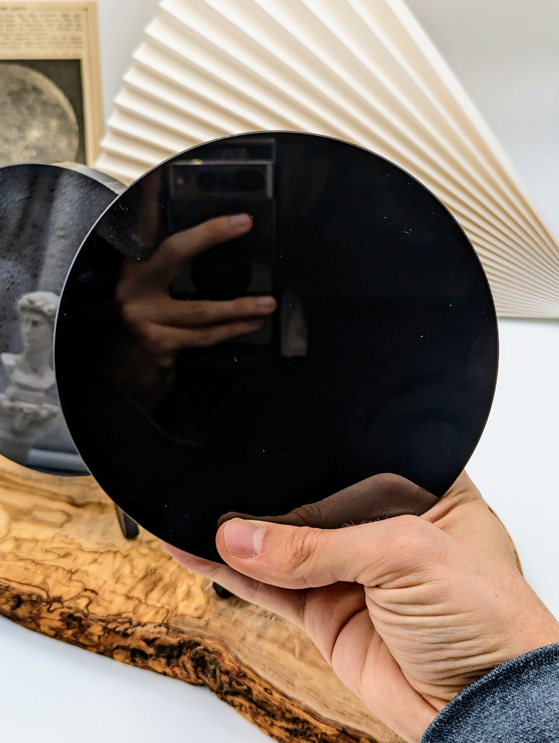 Obsidian Spiegel mit Ständer 10,15,20cm (hohe Qualität)