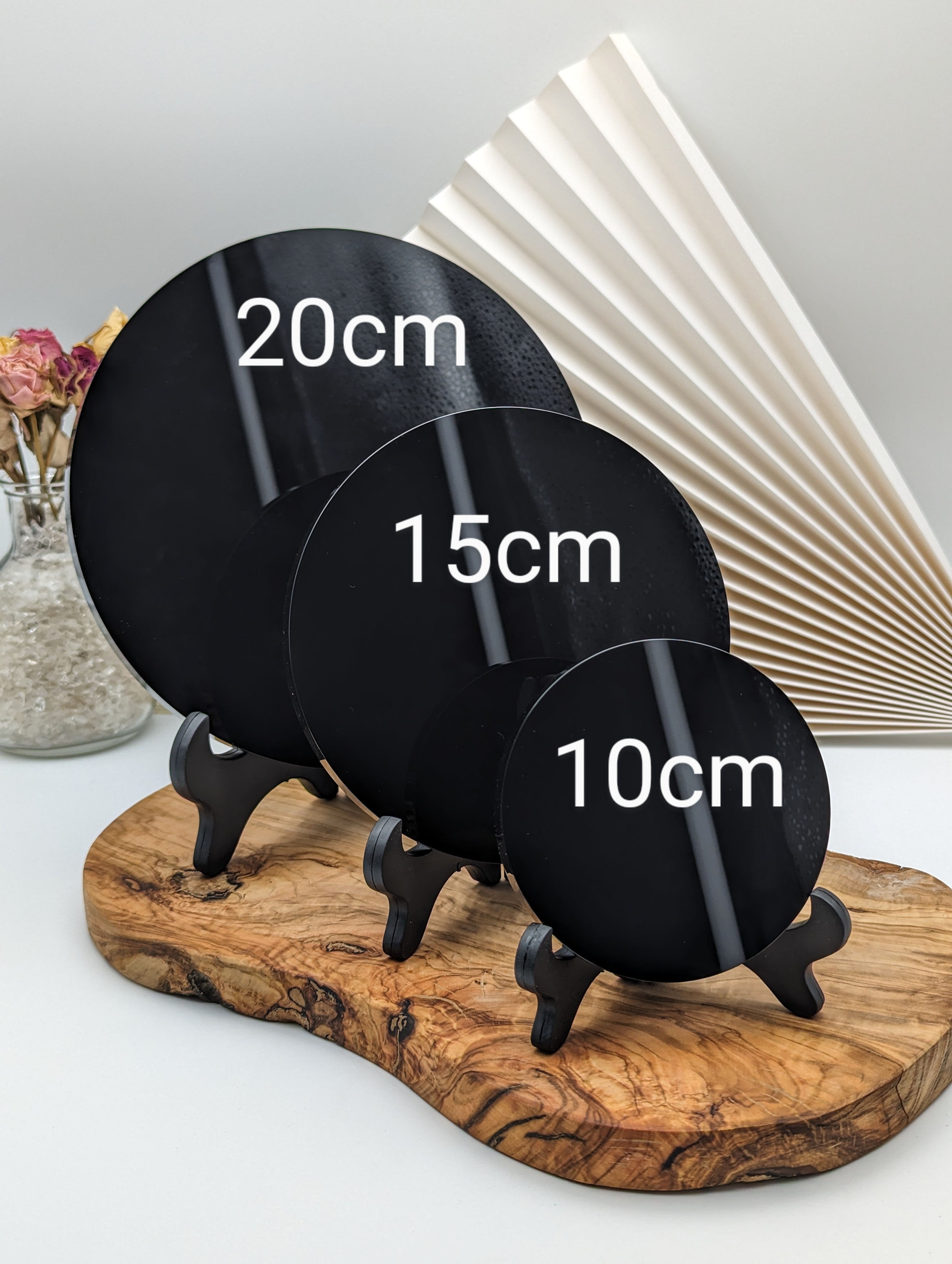 Obsidian Spiegel mit Ständer 10,15,20cm (hohe Qualität)