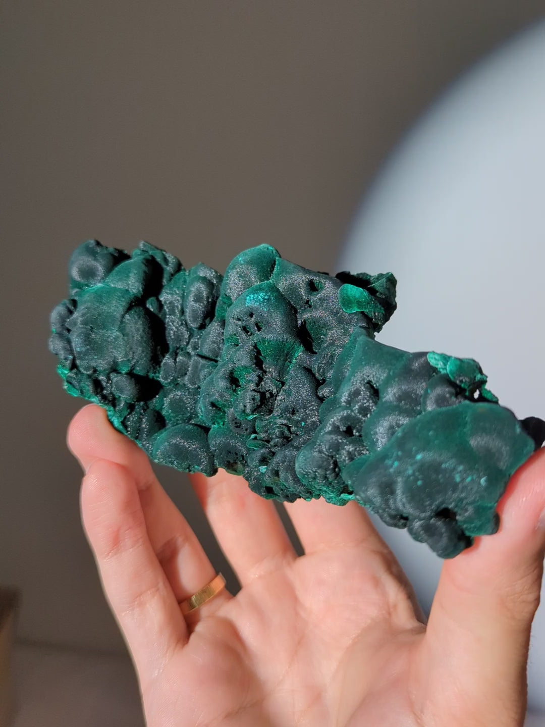 Große Cat Eye Velvet Malachit Stufe