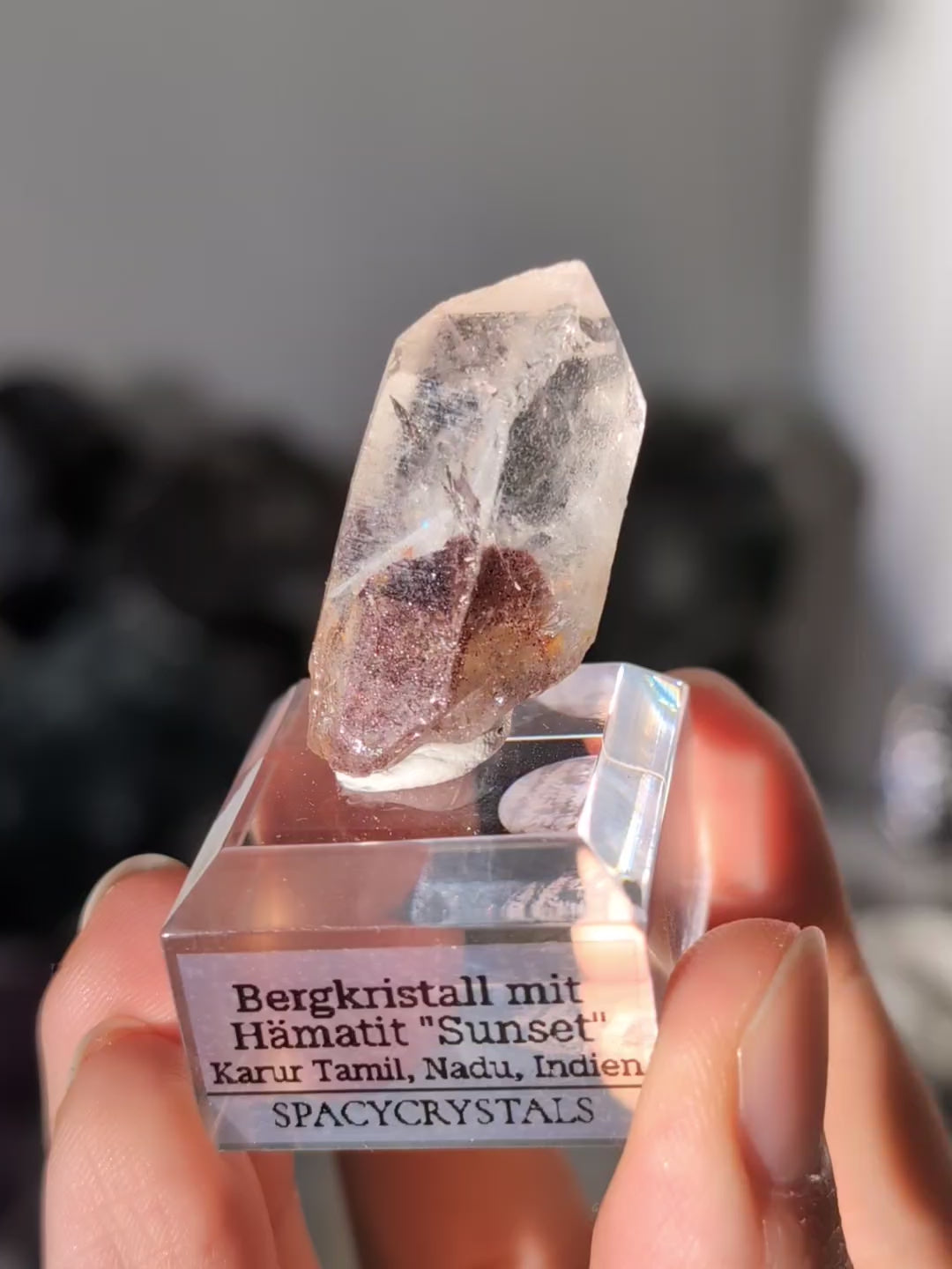 Bergkristall mit rotem Hämatit Phantom aus Indien &quot;Sunset Quarz&quot;