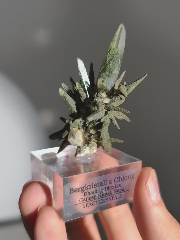 Nadeliger Bergkristall mit Chlorit aus Nepal, wow!