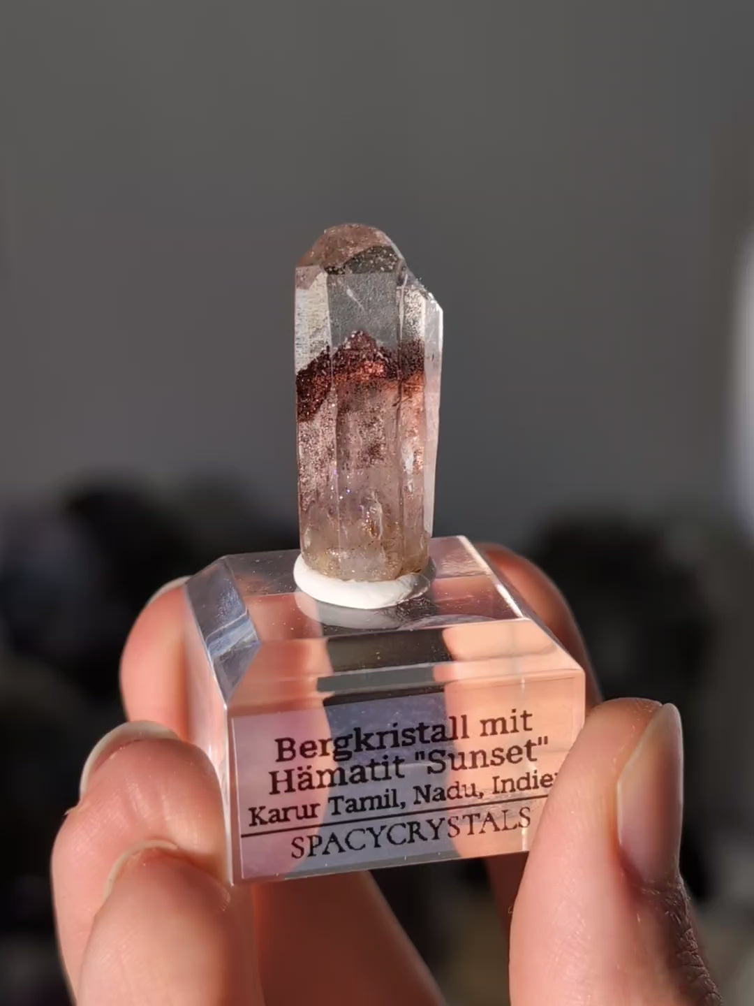 Bergkristall mit rotem Hämatit Phantom aus Indien &quot;Sunset Quarz&quot;