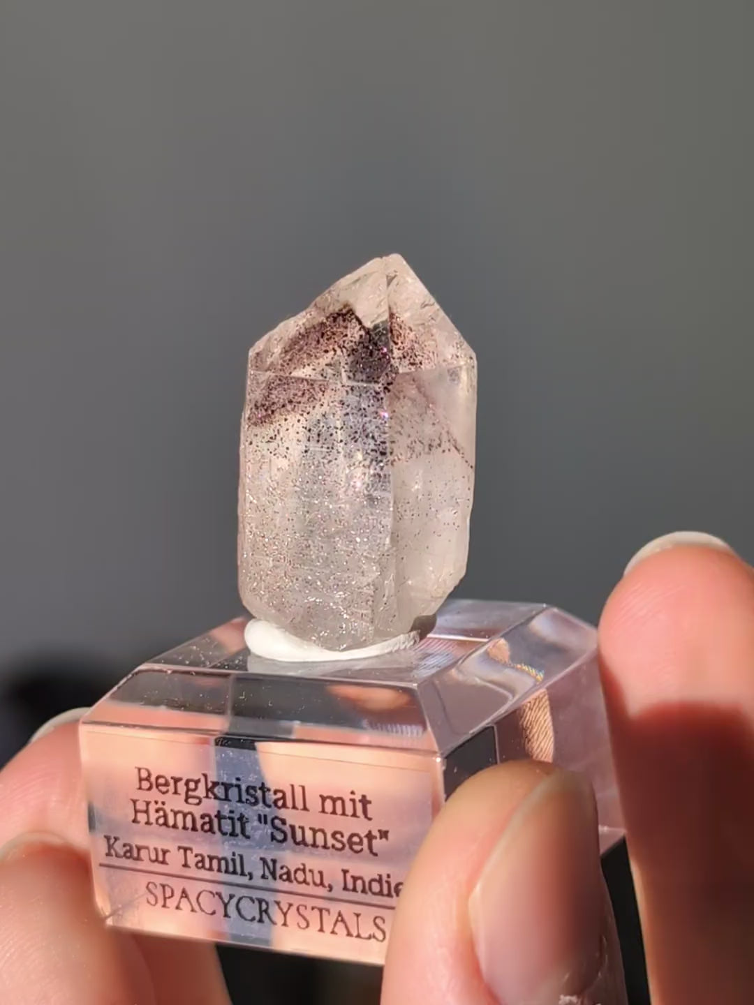 Bergkristall mit rotem Hämatit Phantom aus Indien &quot;Sunset Quarz&quot;