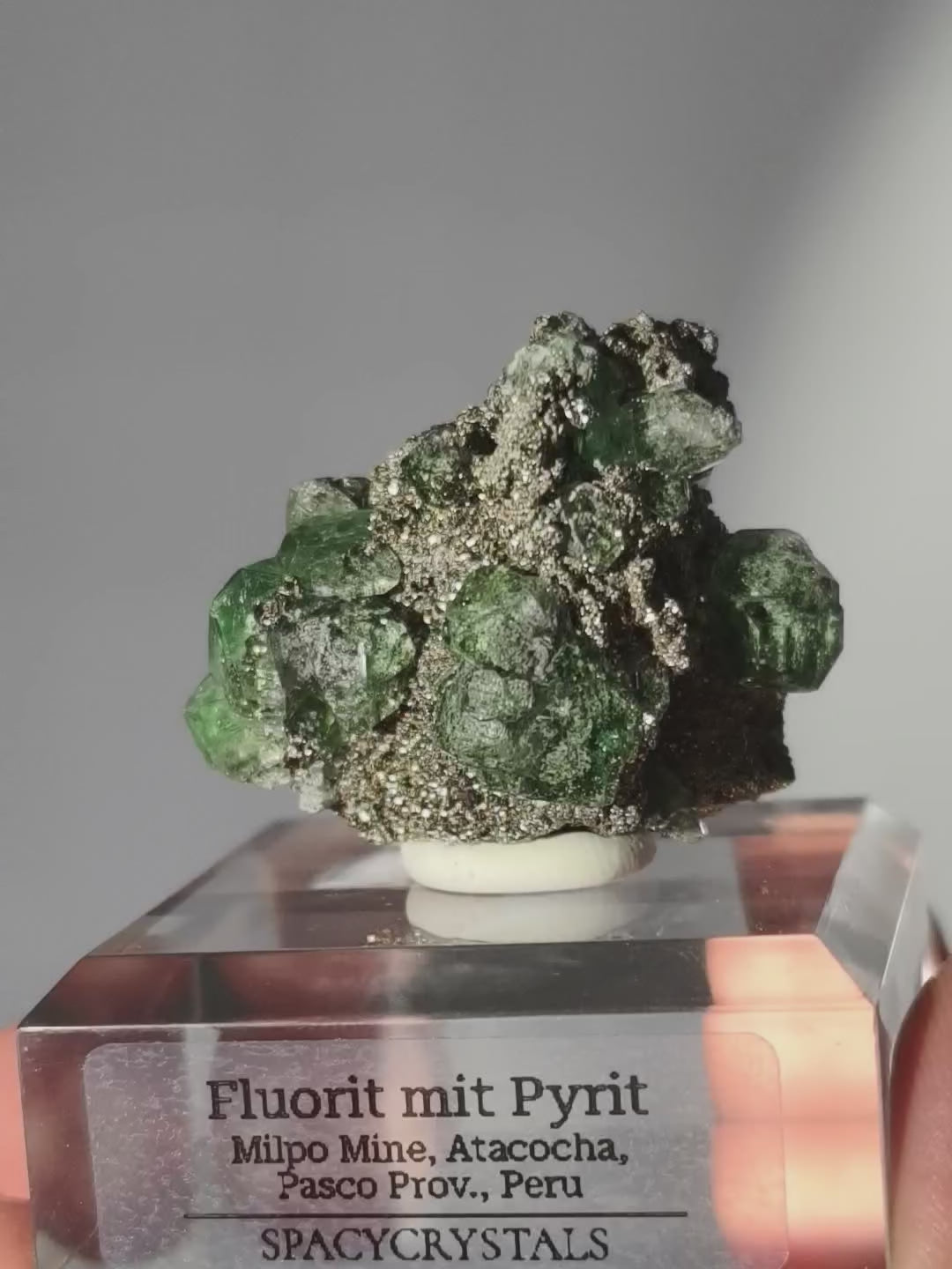 Grüner Fluorit mit Pyrit, Milpo Mine, Peru