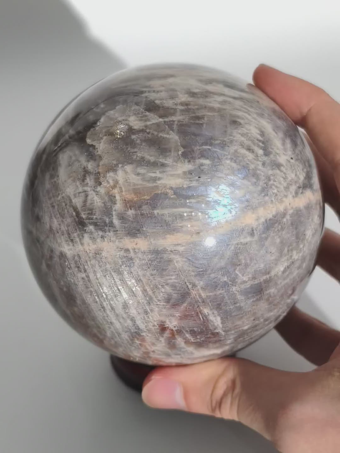 XL Mondstein Kugel mit blauem Flash 10,8cm