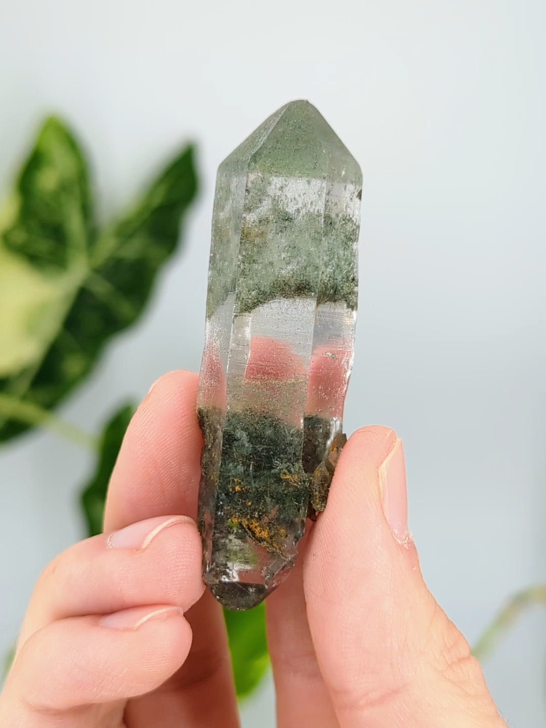 grüner Himalaya Chlorit Quarz Doppelender mit Rutil