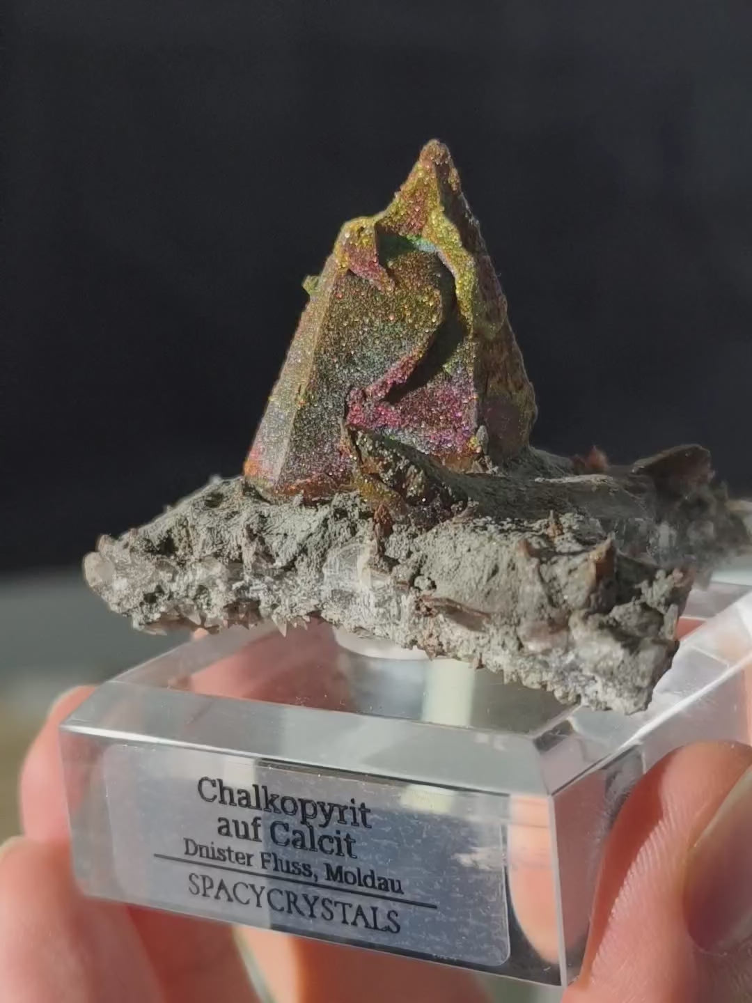 Regenbogen Chalkopyrit auf Calcit aus Moldau *Neufund*