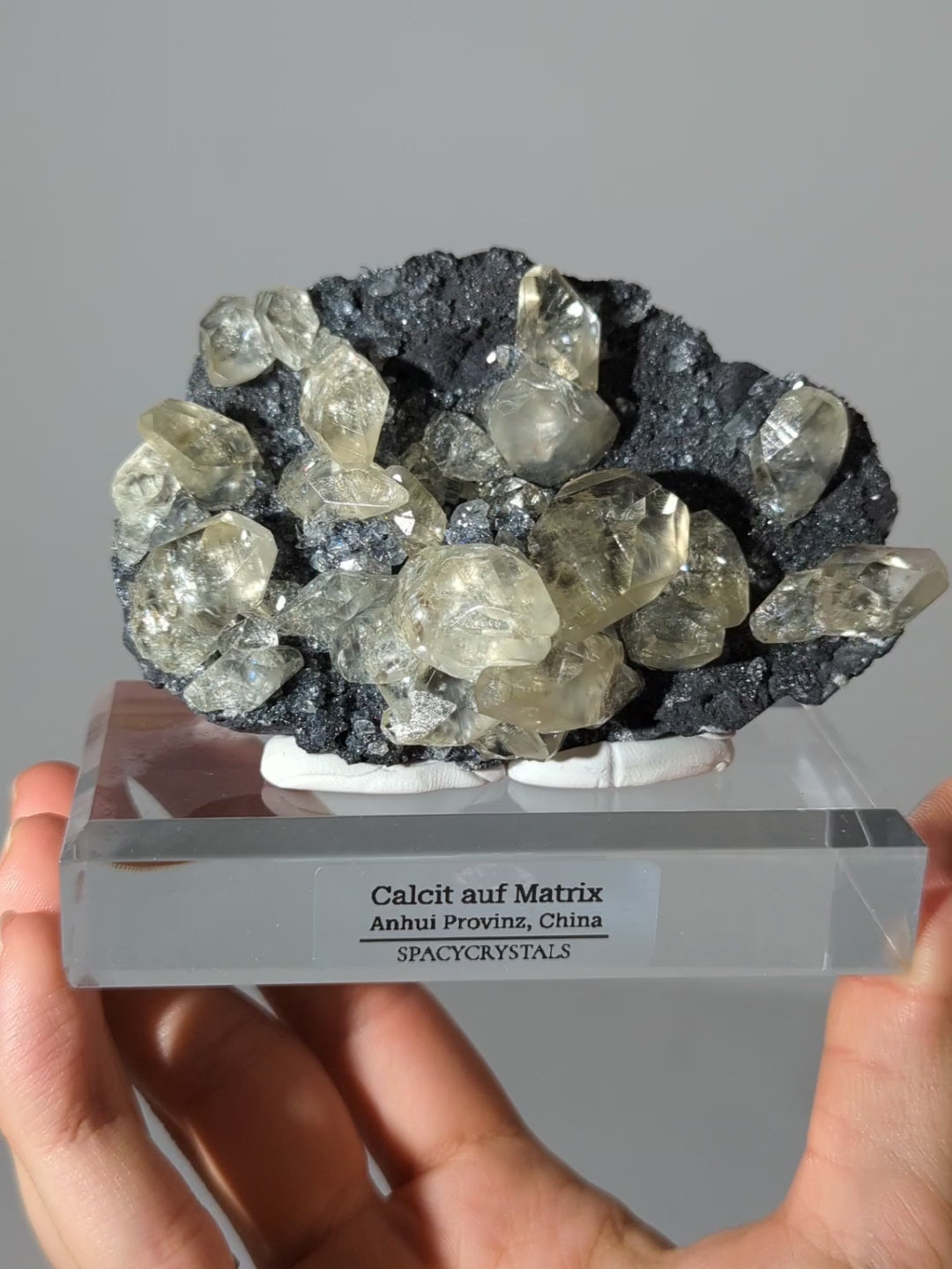 Großer Diamant Calcit auf dunkler Matrix
