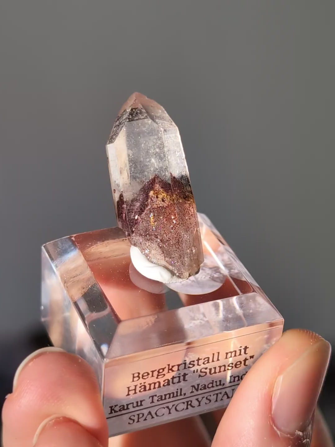 Bergkristall mit rotem Hämatit Phantom aus Indien &quot;Sunset Quarz&quot;