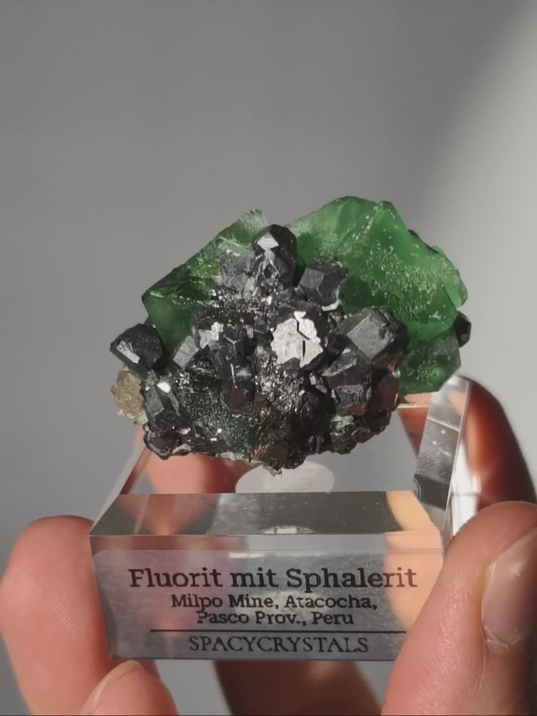 Grüner Fluorit mit Geokronit, Milpo Mine, Peru