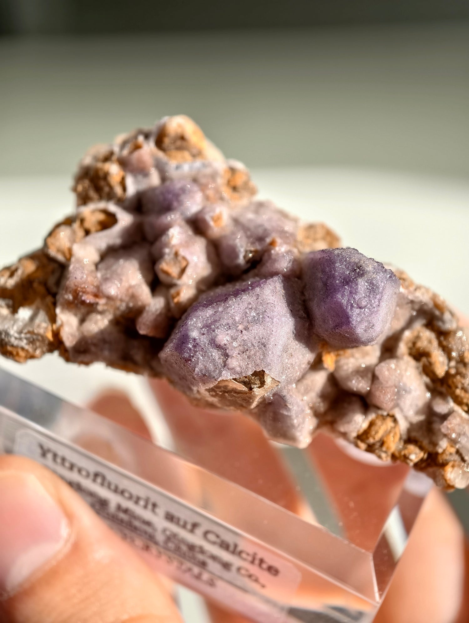 Lila Yttriumfluorit auf Dogtooth Calcit