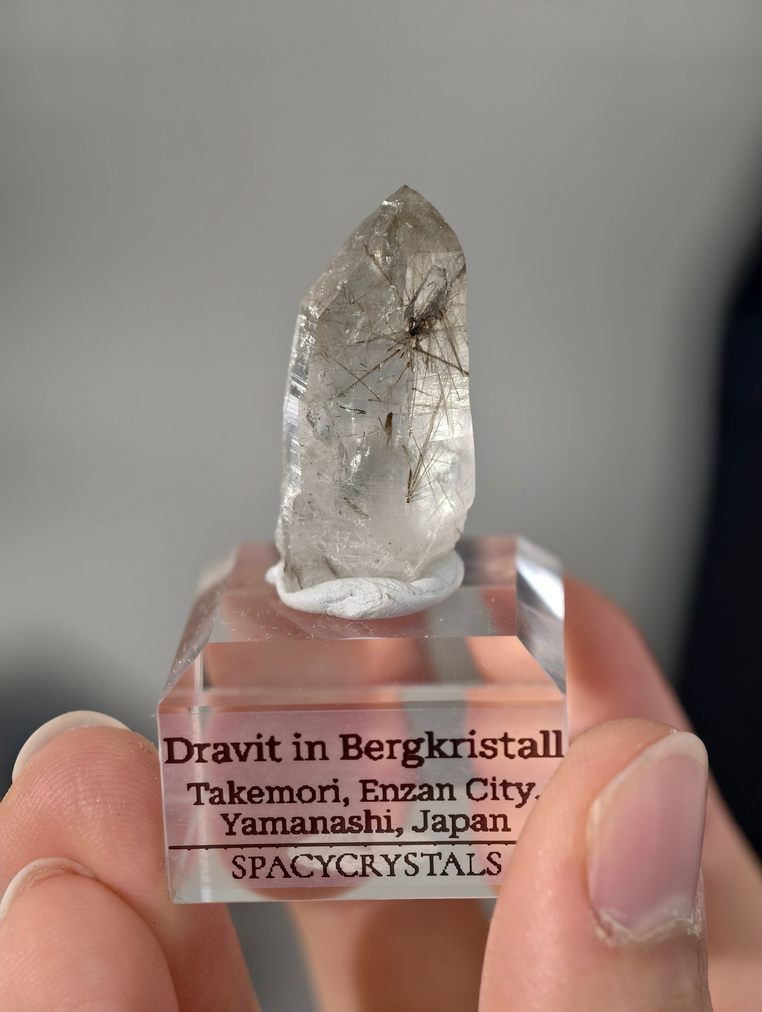 Dravit in Bergkristall aus Takemori, Japan (selten)