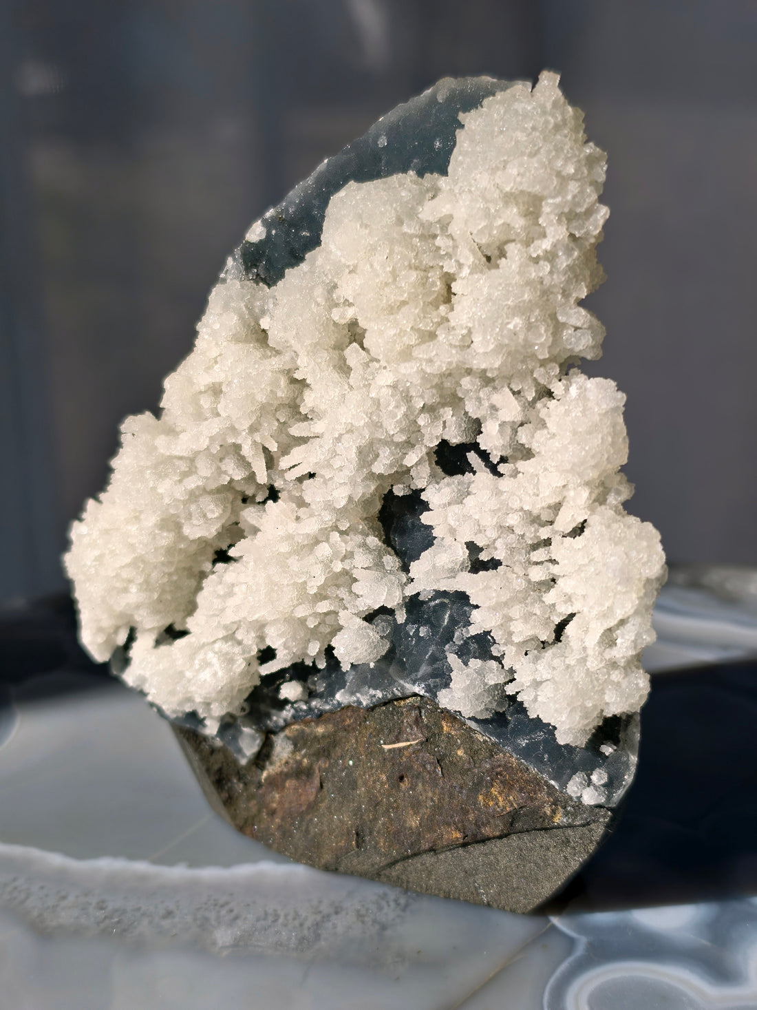 Chalcedon Stalaktiten auf dunklem Chalcedon (2. Generation) Neu!