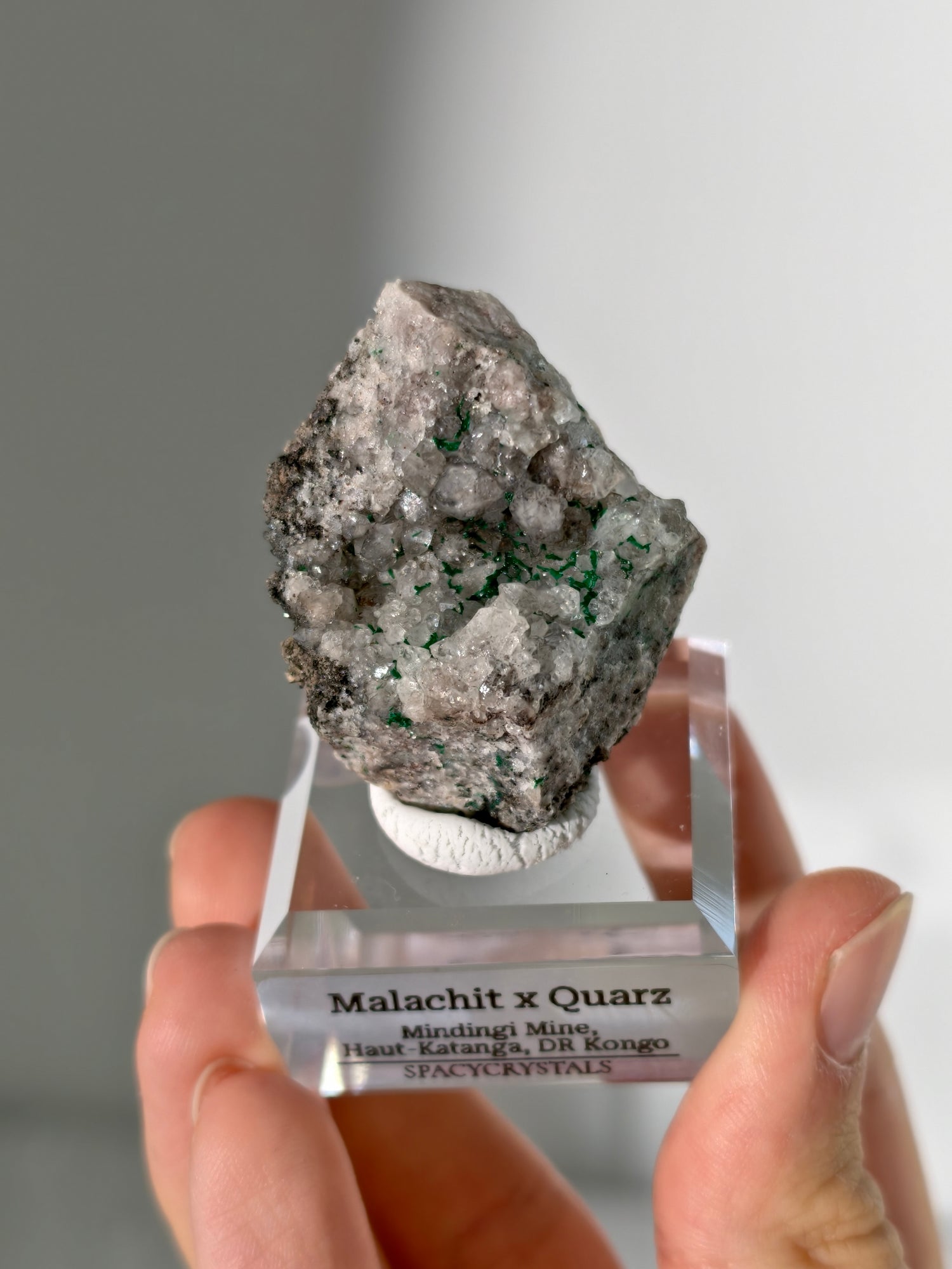 Malachit x Quarz aus der Mindingi Mine, Kongo