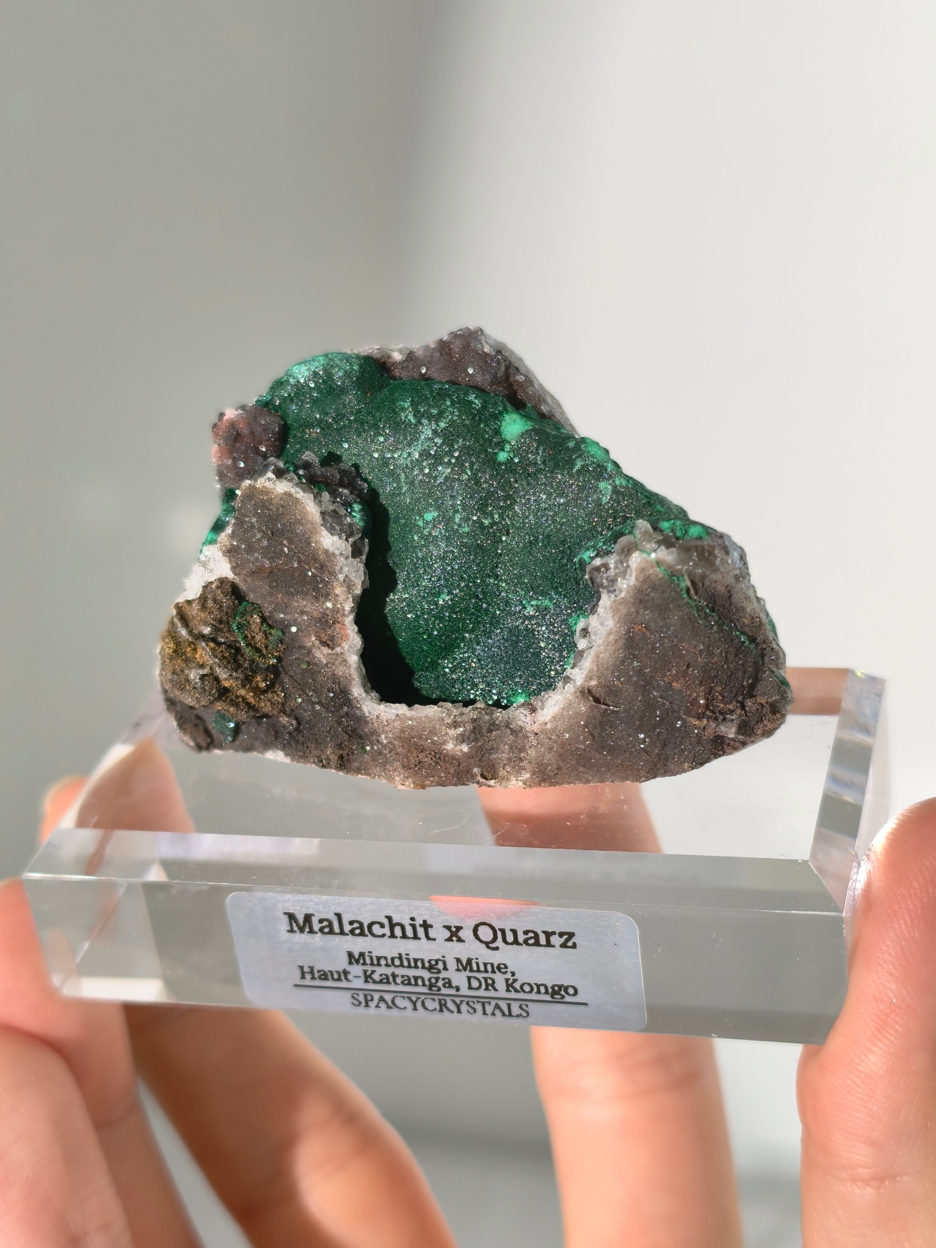 Malachit x Quarz aus der Mindingi Mine, Kongo