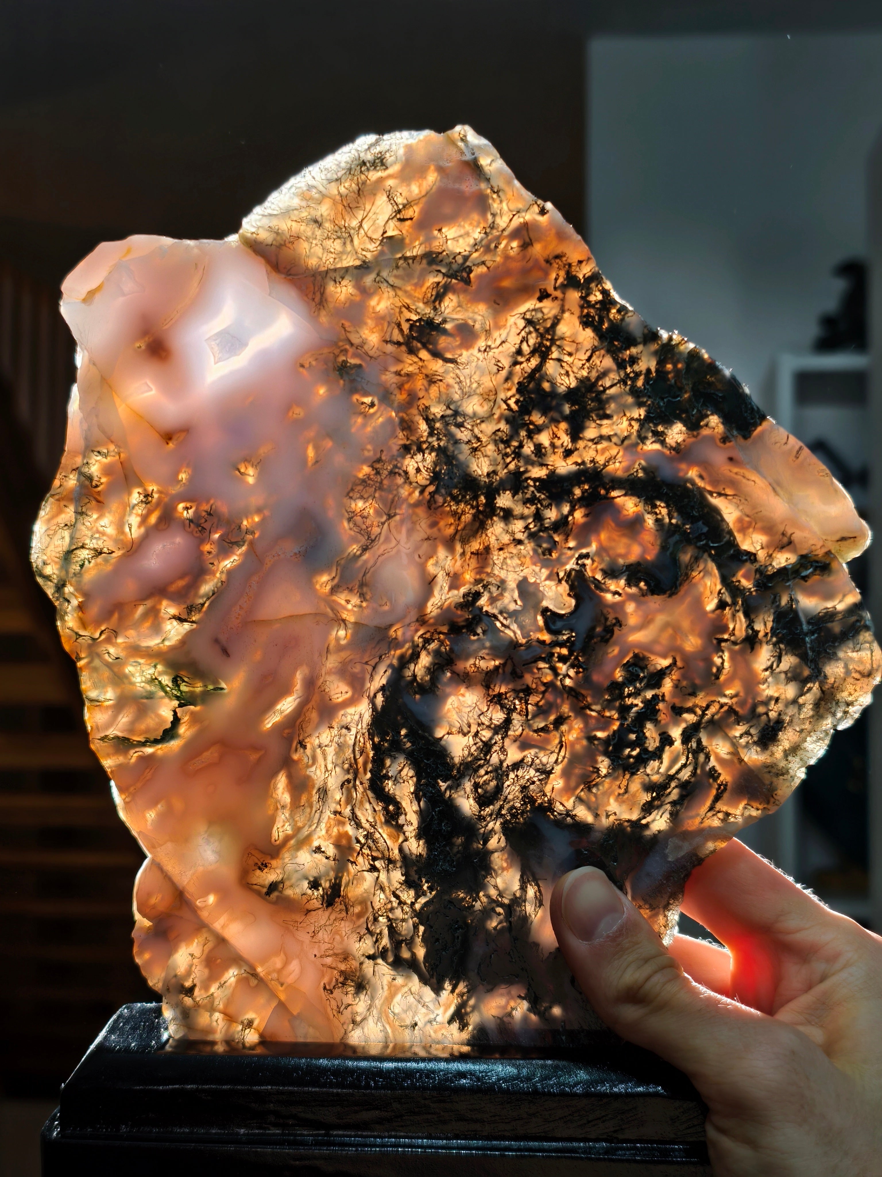 Moosachat Platte auf Holzsockel