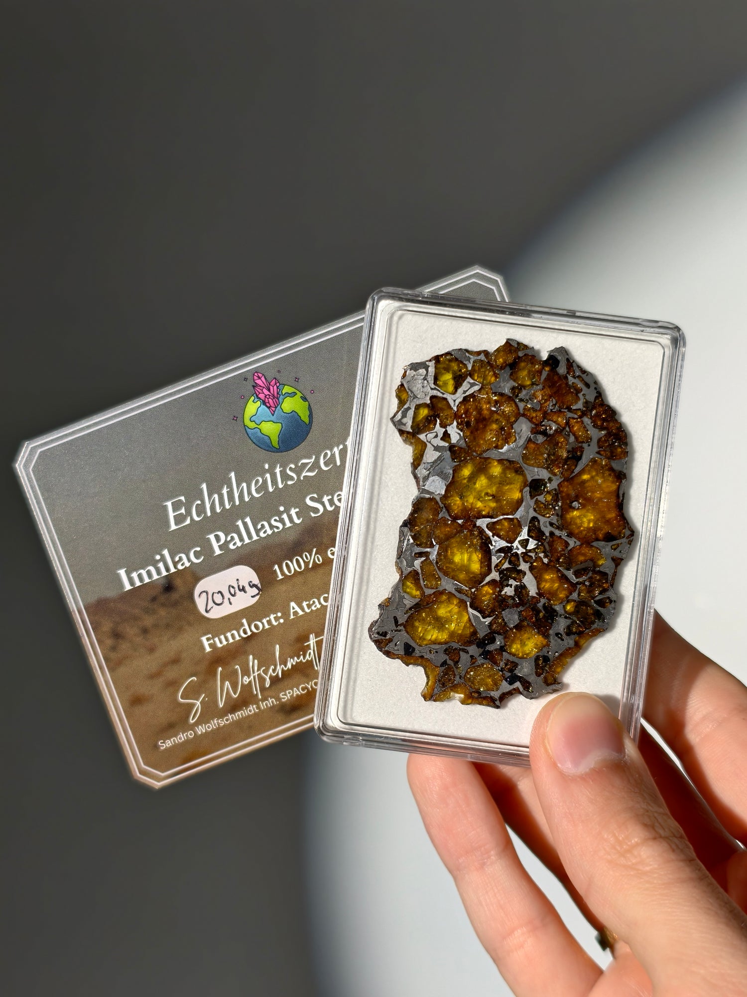 Imilac Pallasit Meteorit Scheibe 20.04g mit Zertifikat