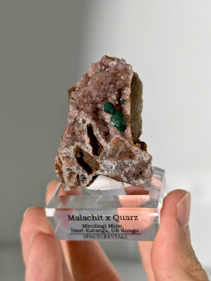 Malachit x Quarz aus der Mindingi Mine, Kongo