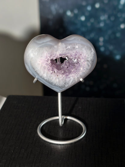 Druzy Achat Amethyst Herz auf Silberständer
