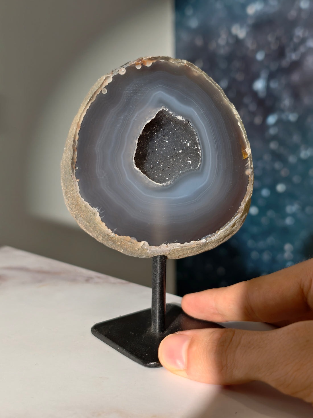 Druzy Achat Anschliff auf Ständer