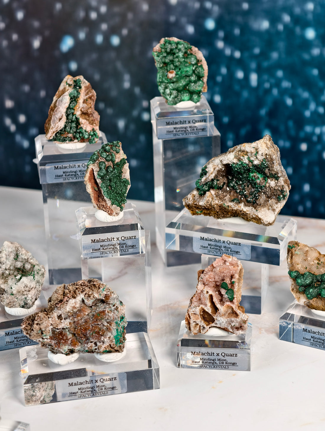 Malachit x Quarz aus der Mindingi Mine, Kongo