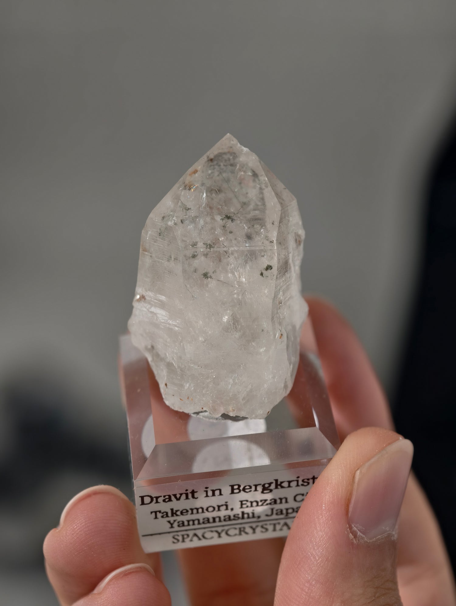 Dravit in Bergkristall aus Takemori, Japan (selten)