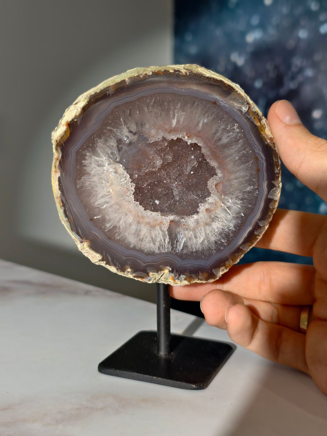 Druzy Achat Anschliff auf Ständer