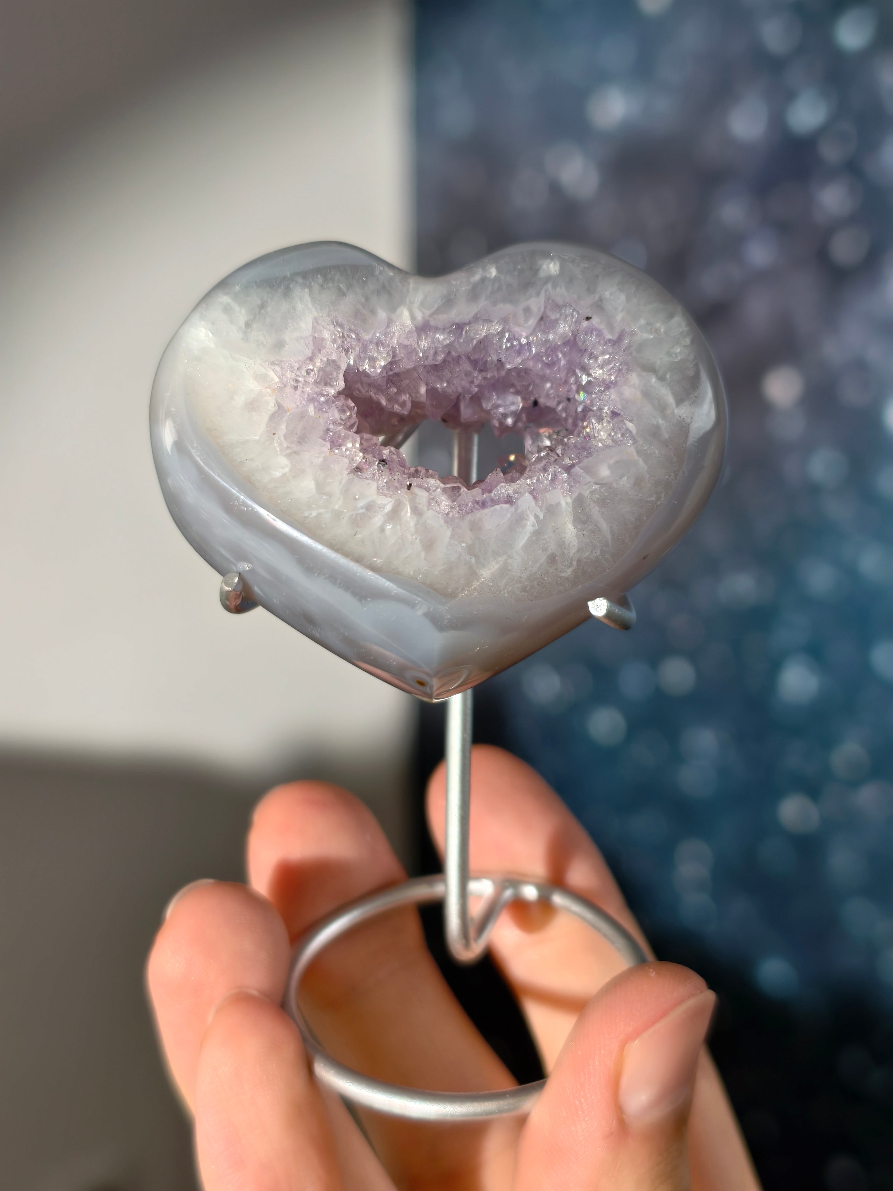 Druzy Achat Amethyst Herz auf Silberständer