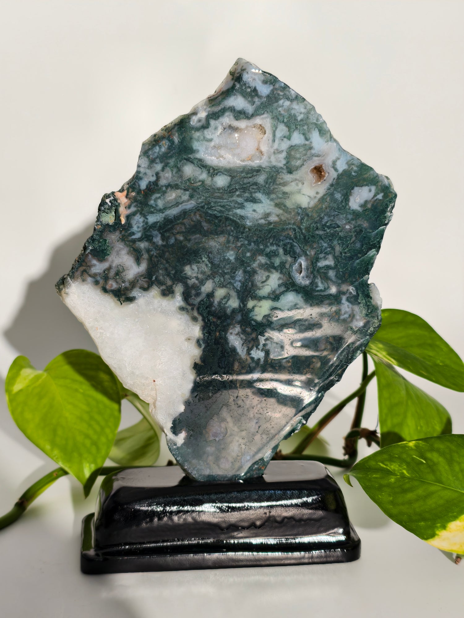 Moosachat Platte auf Holzsockel