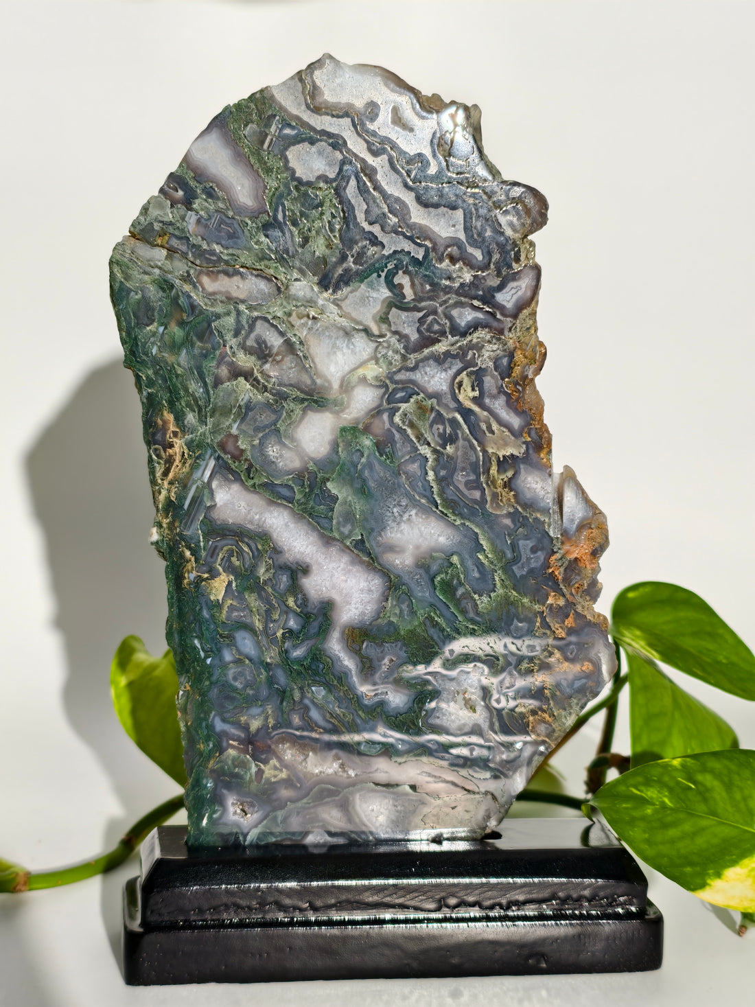 Moosachat Platte auf Holzsockel