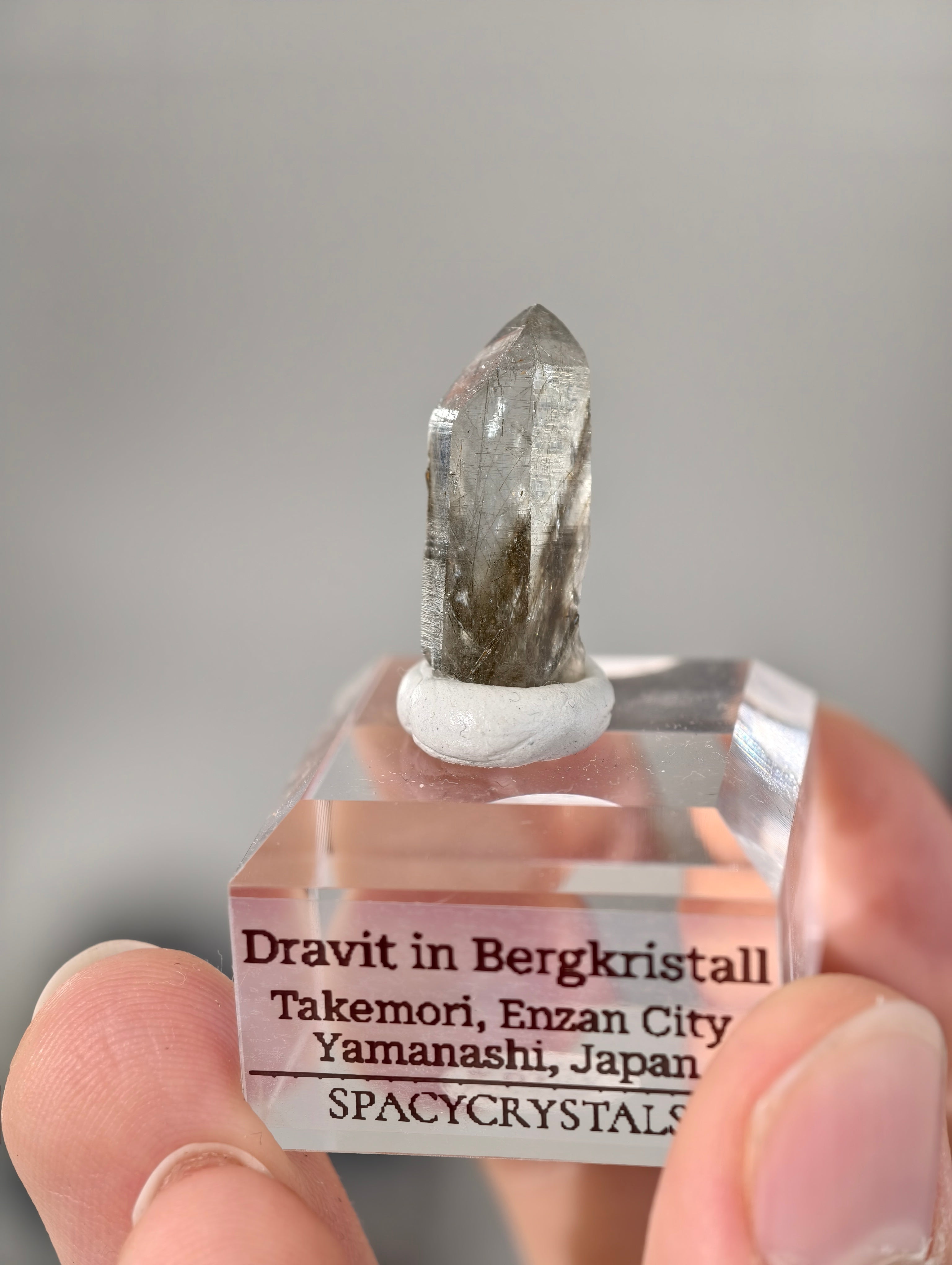 Dravit in Bergkristall aus Takemori, Japan (selten)