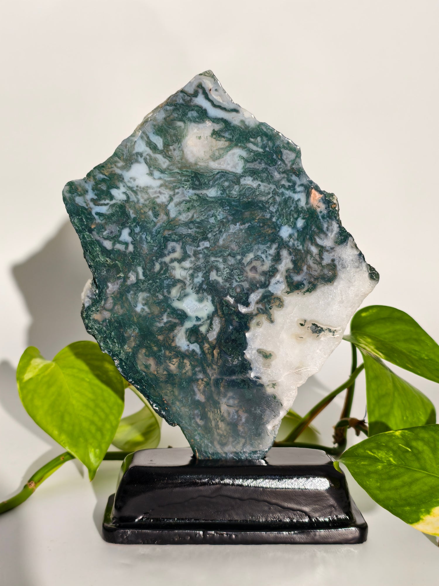 Moosachat Platte auf Holzsockel