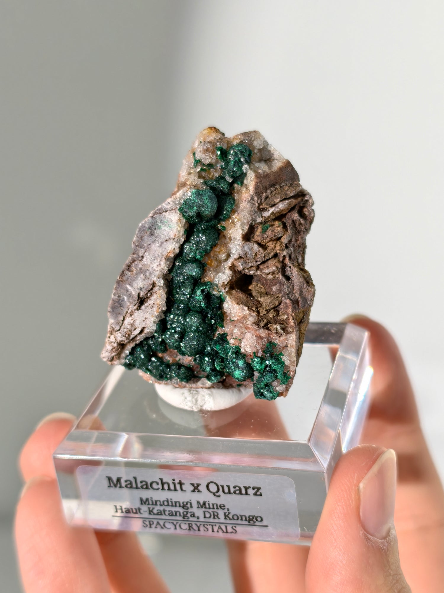 Malachit x Quarz aus der Mindingi Mine, Kongo