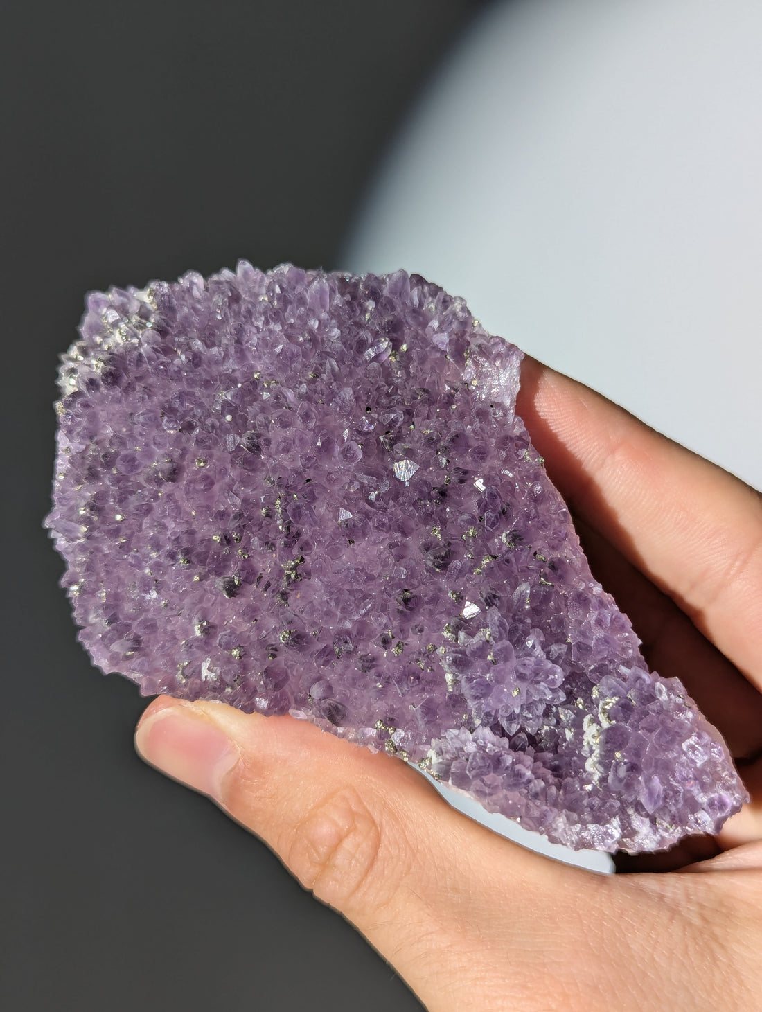 Pyrit auf Amethyst aus Bulgarien
