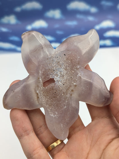 Achat Seestern mit Kristall Druse