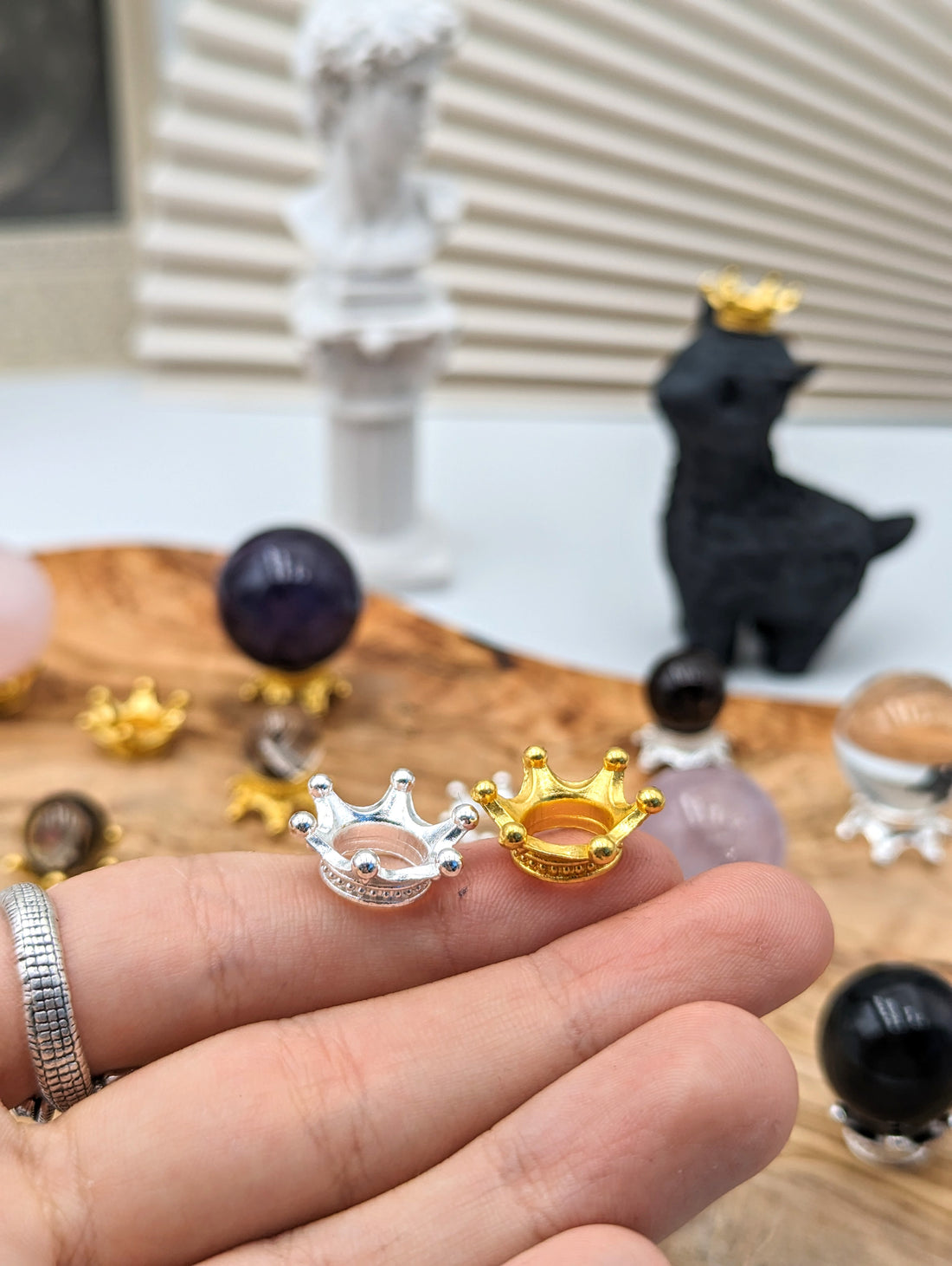 Mini Kugelständer Krone gold &amp; silber