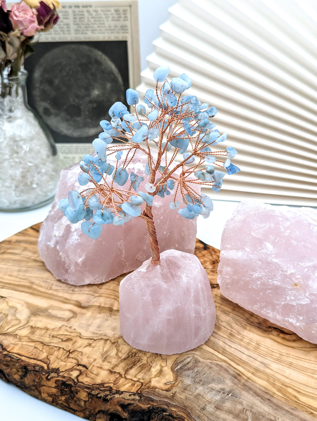 Kristall Baum Rosenquarz Aquamarin